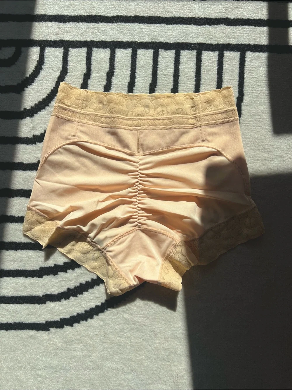 Butt Lifting Shapewear Panties with Lace Trim in Beige